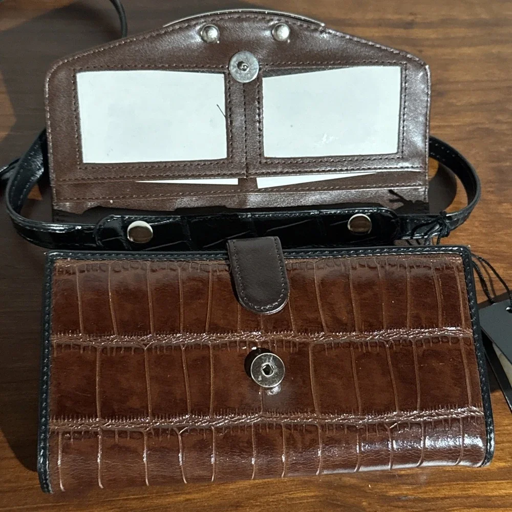 Marc Chantal MC Vintage Brown and Black Croc Crossbody Handbag Purse New w/ Tags